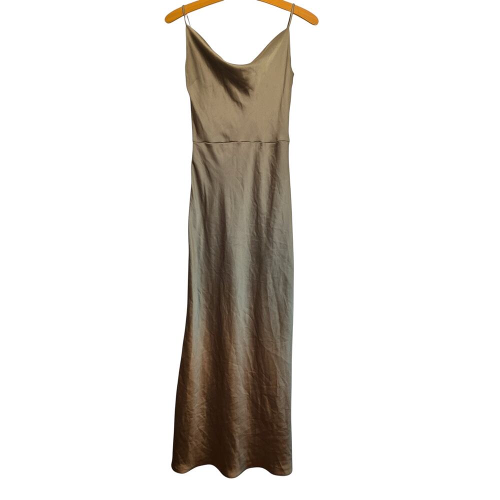 Jenny Yoo Cowl Neck Satin Midi Dress Olive Green Bridesmaid Wedding Glam Size 4